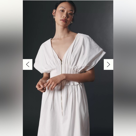 Anthropologie V-Neck Zip-Front Midi Dress White Cotton Dress Women’s Size M NEW - Picture 3 of 12